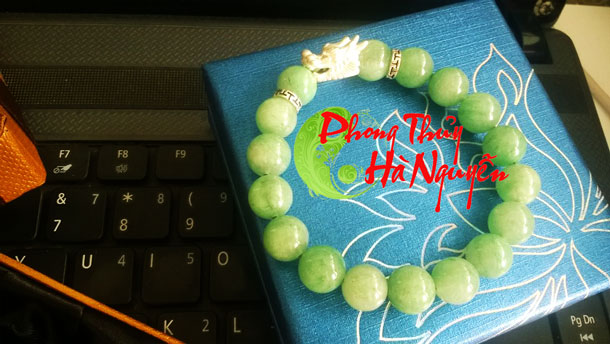vòng tay đá thạch anh xanh mix rồng bạc